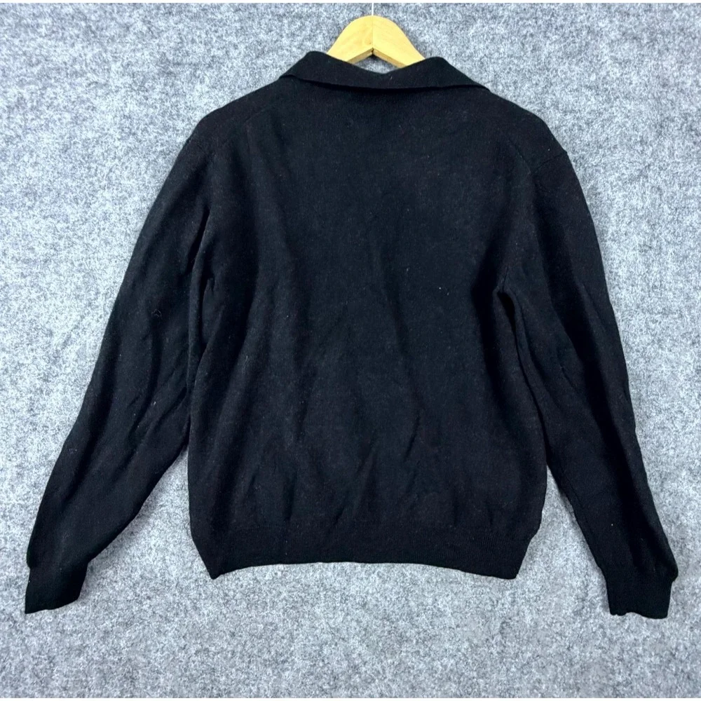 Pronto Uomo Sweater Mens Large Black Merino Wool Extra Fine Ribbed Golf Tennis